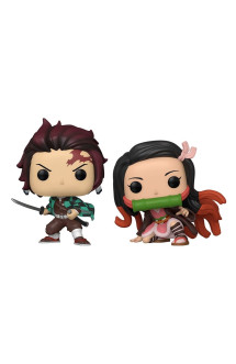 Demon slayer: kimetsu no yaiba - pack 2 figurines pop! tanjiro & nezuko